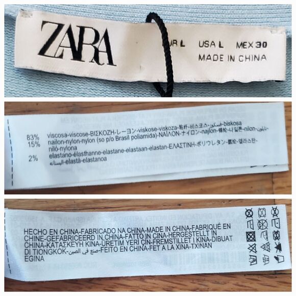 Zara V Neck Knit Button Up Cardigan Baby Blue Rhinestone Button NEW Preppy - Picture 9 of 10